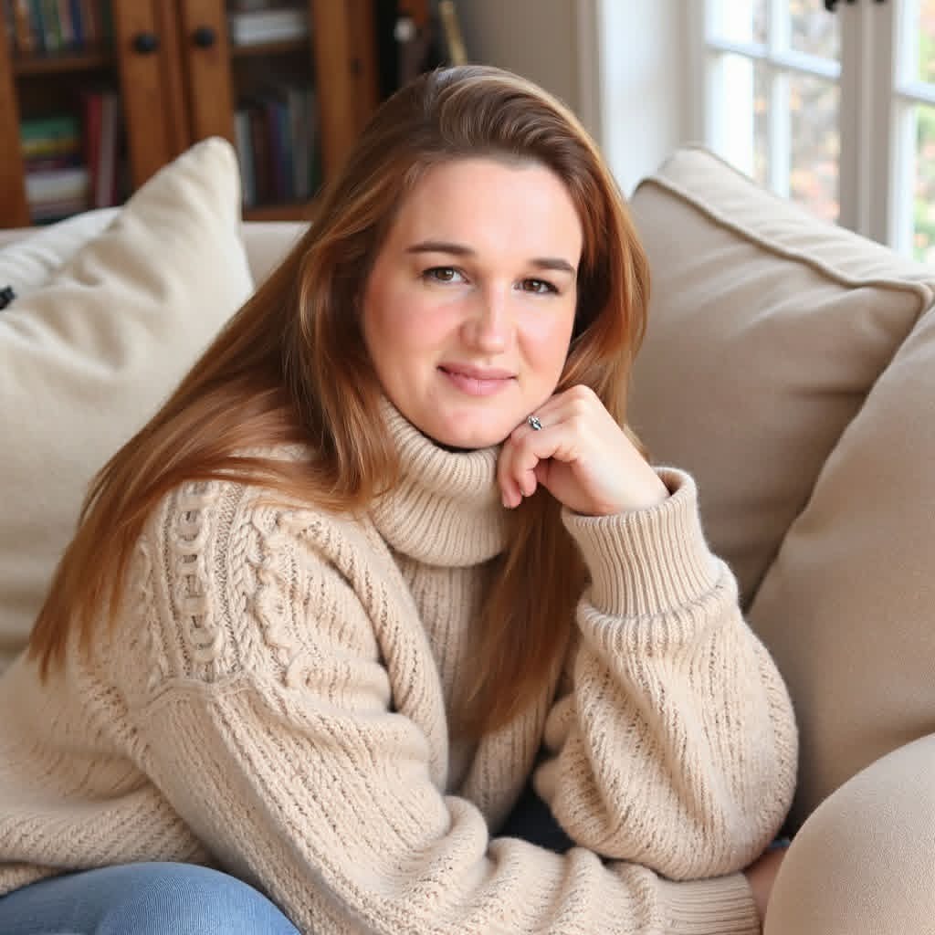 Andrea Glass, LMHC, seated in a warm counseling office.