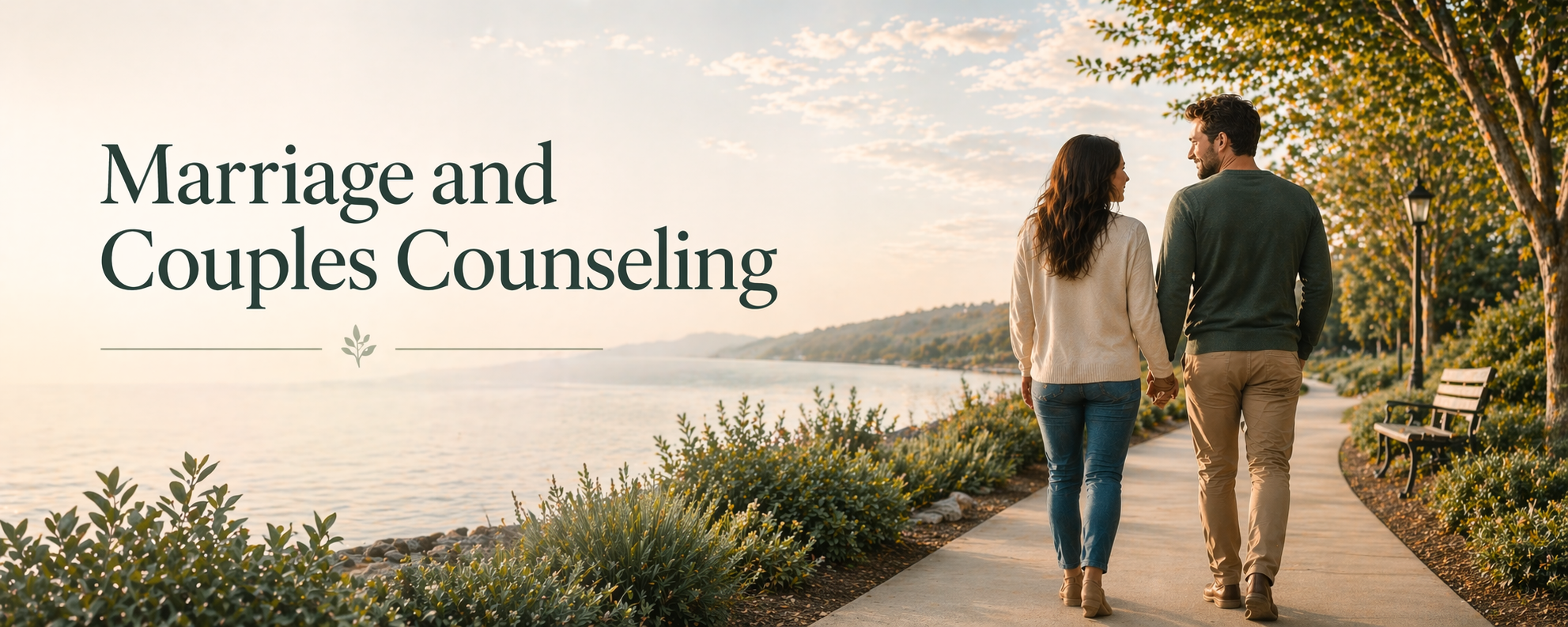 Marriage and couples counseling — two people sitting together in a quiet room.